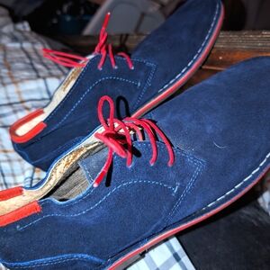 Kenneth Cole blue, red, + yellow suede dress shoes